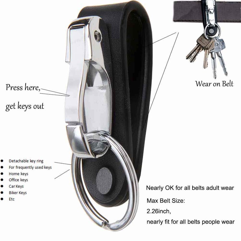 Liangery Keychain for Men, Belt Keychain Leather Belt Loop Key Holder Belt Key Chain Clips with Detachable Keyring for Men - Image 4